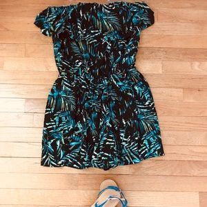 Tropical Leaf Strapless Romper